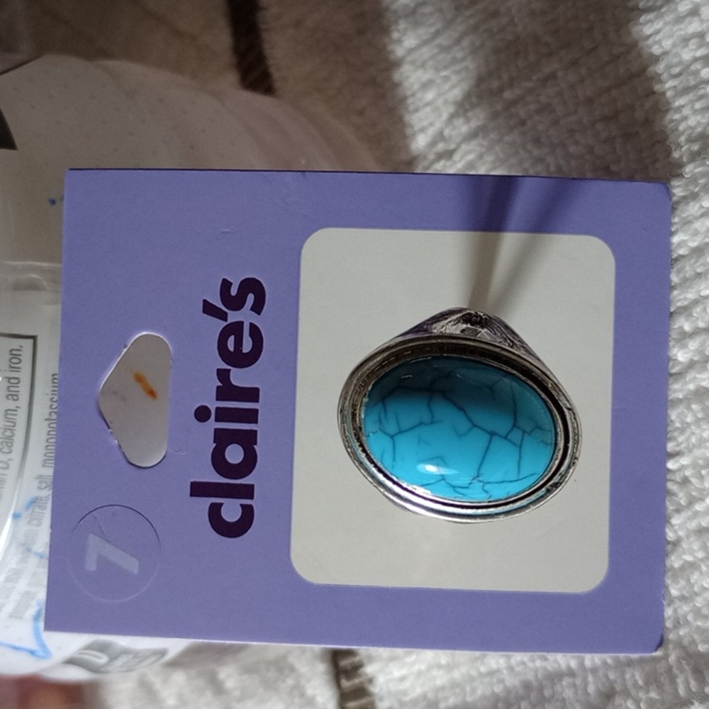 Claire's Silver Ring with Blue Stone Size 7